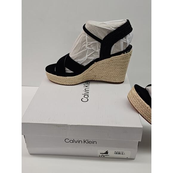 Calvin Klein Womens Elory Platform Wedge Heel Espadrille Sandal Black Sz 9.5M - Picture 4 of 10